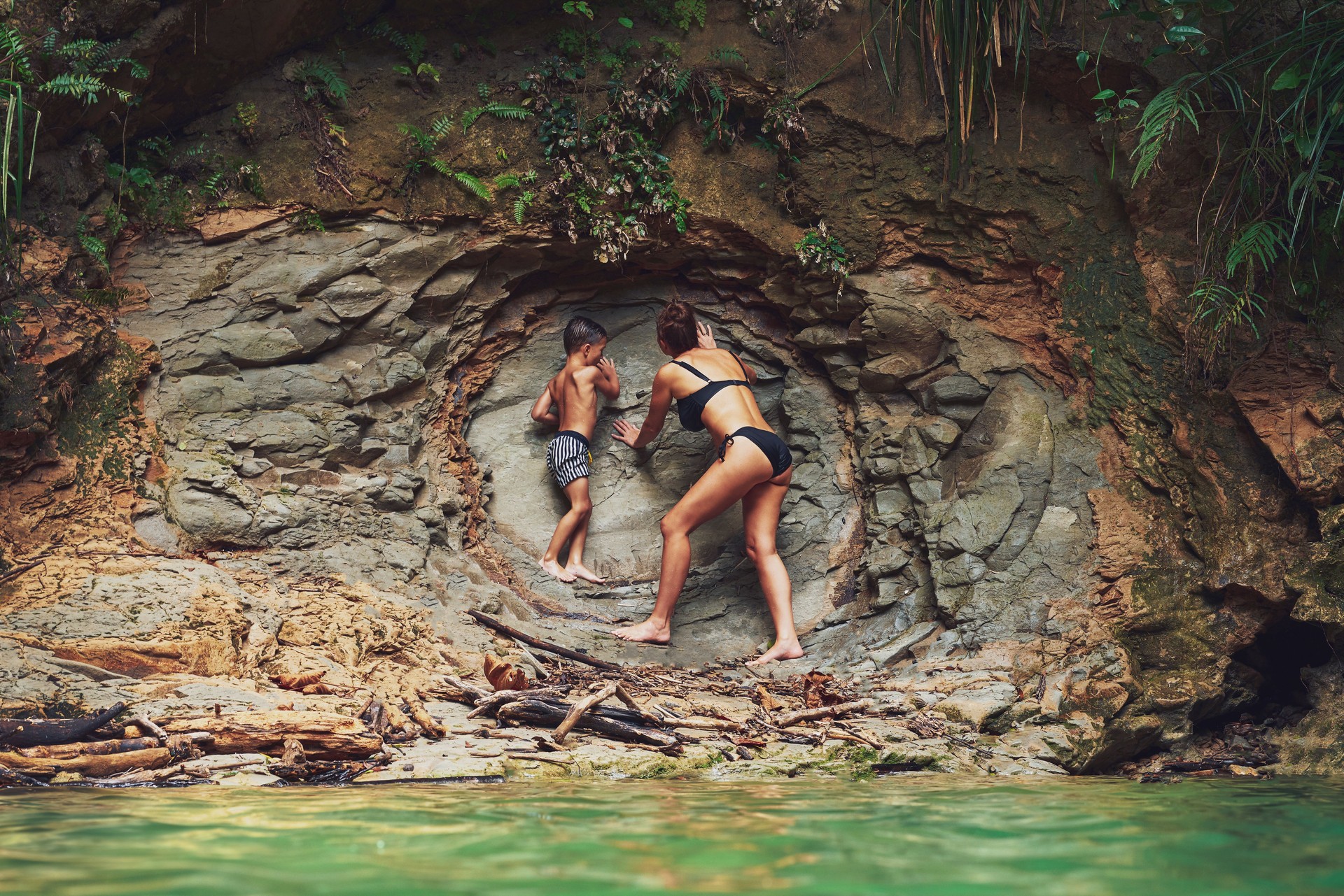 Photo of mother with son in Gozalandia Waterfalls